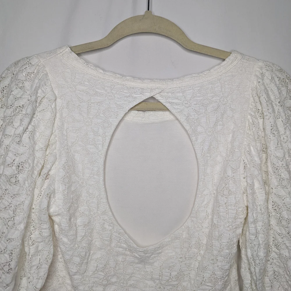 Free People Womens White Floral Lace Tea Time Top Size S